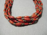 Important Yazzie Native American Navajo Tubule Coral Sterling Silver Heishi Necklace-Nativo Arts