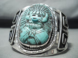 Native American Important Hand Carved Kachina Turquoise Francisco Gomez Sterling Silver Bracelet-Nativo Arts