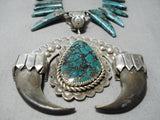Native American Gigantic Spiderweb Turquoise Shark Tooth Sterling Silver Necklace- Wow!-Nativo Arts