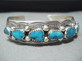 Signed Benally Vintage Native American Navajo Kingman Turquoise Sterling Silver Bracelet-Nativo Arts