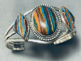 Very Rare Vintage Native American Navajo Rainbow Calsilica Sterling Silver Bracelet-Nativo Arts
