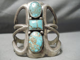 Heavy Towering Vintage Native American Navajo Villa Grove Turquoise Sterling Silver Bracelet Old-Nativo Arts