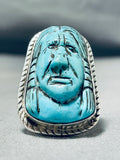 Native American Hand Carved Important Turquoise Sterling Silver Ring-Nativo Arts