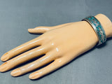 Signed Vintage Native American Navajo Turquoise Chip Inlay Sterling Silver Bracelet-Nativo Arts