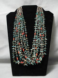 Important Native American Navajo Expert Weave Turquoise Coral Heishi Necklace-Nativo Arts