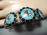 Burdian Sosseah Vintage Native American Zuni Inlay Turquoise Sunfaces Sterling Silver Bracelet-Nativo Arts