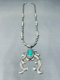 Amazing Vintage Native American Navajo Pilot Mountain Turquoise Sterling Silver Necklace-Nativo Arts