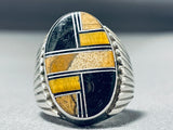 Unique Vintage Native American Navajo Jet Tigers Eye Sterling Silver Ring-Nativo Arts
