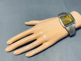 Rare Squared Green Turquoise Vintage Native American Navajo Sterling Silver Flank Bracelet-Nativo Arts