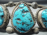Supberb Vintage Native American Navajo 9 Morenci Turquoise Sterling Silver Bracelet Old-Nativo Arts