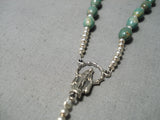 Rare Native American Navajo Green Turquoise Sterling Silver Rosary Chirstian Necklace-Nativo Arts