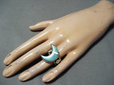 Marvelous Navajo Turquoise Moon Sterling Silver Ring Native American-Nativo Arts