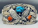 Al Chee Vintage Native American Navajo Eagle Turquoise Sterling Silver Bracelet-Nativo Arts