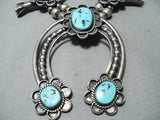 Authentic Vintage Native American Navajo Sleeping Turquoise Silver Squash Blossom Necklace-Nativo Arts