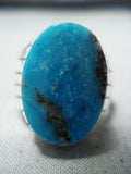 Heavy Men's Navajo Native American Kingman Turquoise Sterling Silver Ring-Nativo Arts