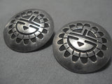 Exceptional Vintage Hopi Native American Sunface Sterling Silver Earrings-Nativo Arts