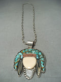 Native American Important Francisco Gomez Turquoise Coral Sterling Silver Chief Necklace-Nativo Arts
