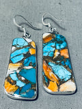 Native American Striking Vintage Santo Domingo Turquoise & Spiny Oyster Sterling Silver Earrings-Nativo Arts