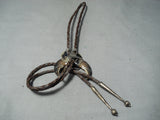 Authentic Vintage Native American Navajo Royston Turquoise Sterling Silver Bear Bolo Tie-Nativo Arts