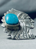 Breathtaking San Felipe Old Kingman Turquoise Sterling Silver Chief Ring-Nativo Arts
