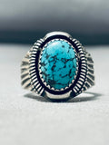 Signed Vintage Native American Navajo Spiderweb Turquoise Sterling Silver Ring-Nativo Arts