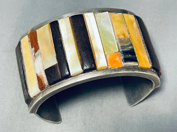 7 Inch Wrist Incredible Vintage Native American Navajo Inlay Sterling Silver Bracelet-Nativo Arts