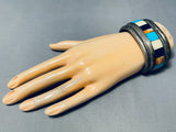 161 Grams Heavy Vintage Navajo Turquoise Inlay Sterling Silver Bracelet Old-Nativo Arts