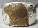 Completely Hand Carved Vintage Native American Navajo Gold Sterling Silver Eagle Bracelet-Nativo Arts