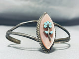Native American Brilliant Vintage Zuni Blue Gem Turquoise Flower Shell Sterling Silver Bracelet-Nativo Arts