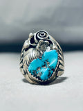 Mens Heavy Vintage Native American Navajo Morenci Turquoise Sterling Silver Ring-Nativo Arts