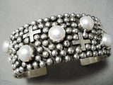 Important Native American Navajo Cross Christian Sterling Silver Pearl Bracelet Cuff-Nativo Arts