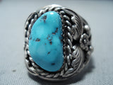 Magnificent Vintage Native American Navajo Morenci Turquoise Sterling Silver Ring Old-Nativo Arts