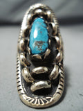 Tremendous Vintage Native American Navajo Kingman Turquoise Sterling Silver Ring Old-Nativo Arts