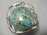 Huge Frog Vintage Native American Navajo Domed Green Turquoise Sterling Silver Bracelet-Nativo Arts