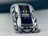 Clay Tom Intricate Inlay Native American Navajo Kachina Maiden Sterling Silver Ring-Nativo Arts
