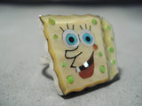 Huge Spongebob Squarepants Native American Zuni Turquoise Sterling Silver Coral Ring-Nativo Arts