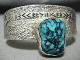 Vivid Yei Vintage Native American Navajo Blue Wind Turquoise Sterling Silver Bracelet-Nativo Arts