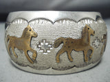 Impressive Navajo Native American Three Horses Sterling Silver Bracelet-Nativo Arts