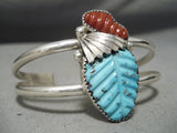 Superb Zuni Turquoise Coral Sterling Silver Bracelet Native American-Nativo Arts