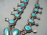 Signed Vintage Native American Navajo Blue Turquoise Sterling Silver Squash Blossom Necklace-Nativo Arts