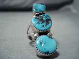 Fascinating Vintage Native American Navajo Old Kingman Turquoise Sterling Silver Ring Old-Nativo Arts
