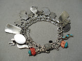 Detailed Vintage Native American Navajo Zuni Women's Charm Sterling Silver Turquoise Bracelet-Nativo Arts