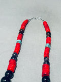 Drop Dead Gorgeous Native American Navajo Coral Sterling Silver Tubule Necklace-Nativo Arts