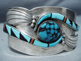One Of The Best Vintage Native American Navajo Turquoise Inlay Sterling Silver Bracelet-Nativo Arts