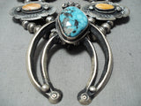 Fabulous Vintage Native American Navajo Turquoise Shell Sterling Silver Squash Blossom Necklace-Nativo Arts