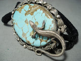 Big Huge Native American Navajo #8 Turquoise Sterling Silver Lizard Bolo Tie-Nativo Arts