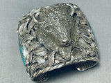 Native American 241 Gram Monster Buffalo Navajo Turquoise Sterling Silver Bracelet-Nativo Arts