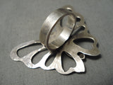 Huge Vintage Native American Navajo Hand Tooled Butterfly Sterling Silver Ring-Nativo Arts
