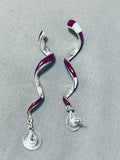 Spectacular Native American Navajo Sugulite Sterling Silver Large Spiral Earrings-Nativo Arts