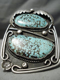 One Of Biggest Best Vintage Native American Navajo #8 Turquoise Sterling Silver Leaf Bracelet-Nativo Arts
